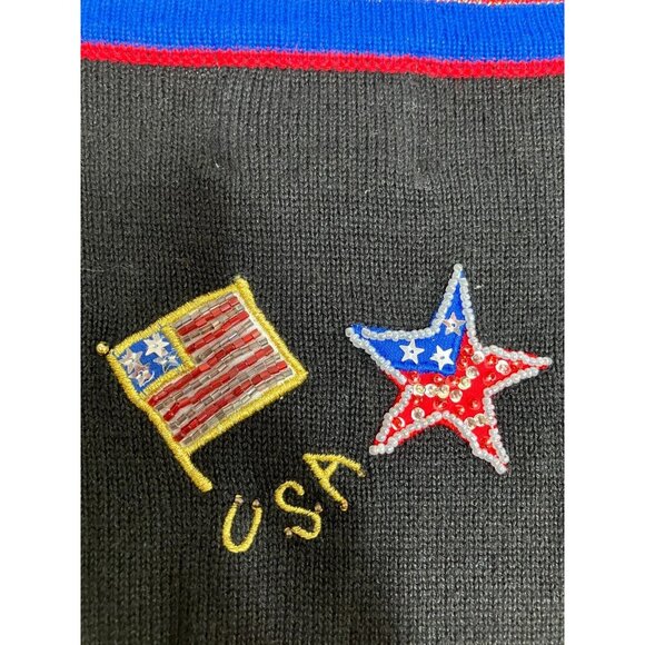 The Quacker Factory USA Patriotic Womens 2XL Black Button Cardigan Sweater Beads - Picture 10 of 11
